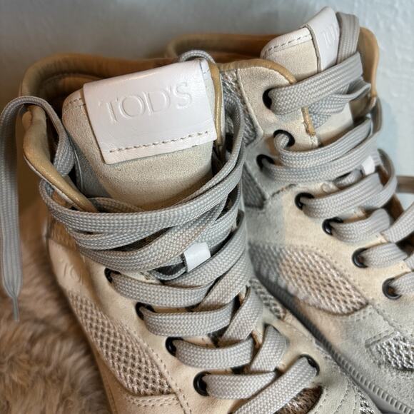 Tod’s high-top sneakers Creamy‎ White Suede Mesh Men’s 6.5 main image 5